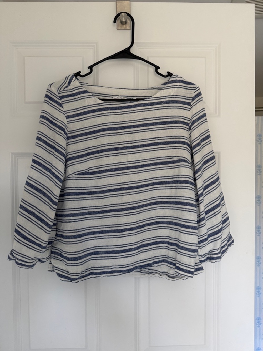 Sigrid Olsen Blue & White Striped Long Sleeve linen top